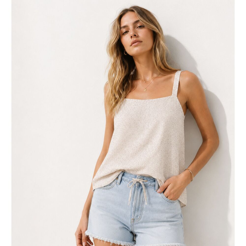 Anthropologie NEW Cloth & Stone Polka Dot Tank Beige Tan Cottagecore Loose Top L